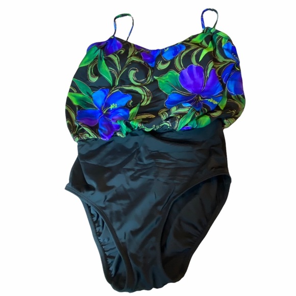 Robby Len Swim Fashions One Piece Swimsuit Blue Floral Sz 12 - Picture 3 of 9